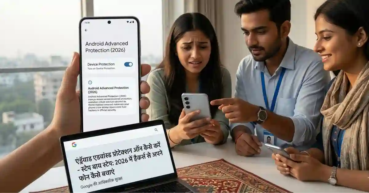हैकर्स से अपने फोन कैसे बचाएं 2026 - जाने एंड्रॉयड एडवांस्ड प्रोटेक्शन ऑन कैसे करें? हैकर्स से अपने फोन कैसे बचाएं 2026 - जाने एंड्रॉयड एडवांस्ड प्रोटेक्शन ऑन कैसे करें? जाने इसके फायदे और पूरी स्टेप बाय स्टेप गाइड। सरल तरीके से फोन को मजबूत सुरक्षा दें।